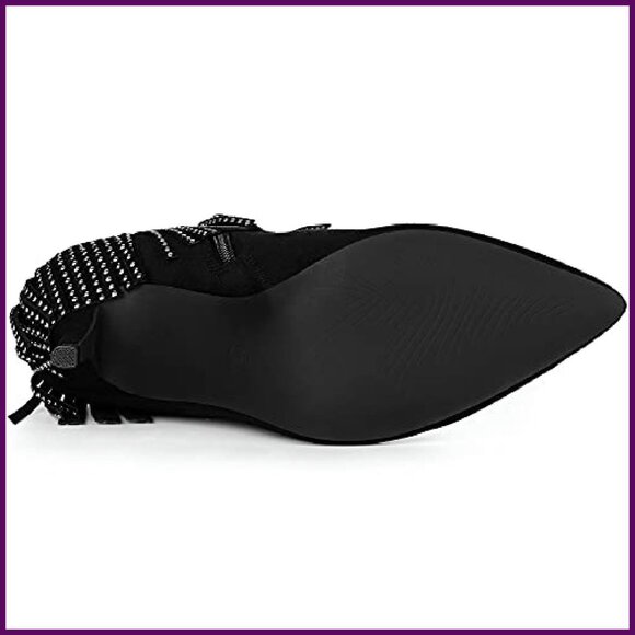 Fringe Rhinestone Stiletto Ankle Boots, Faux Suede, 3 1/7" Heel - Picture 8 of 8